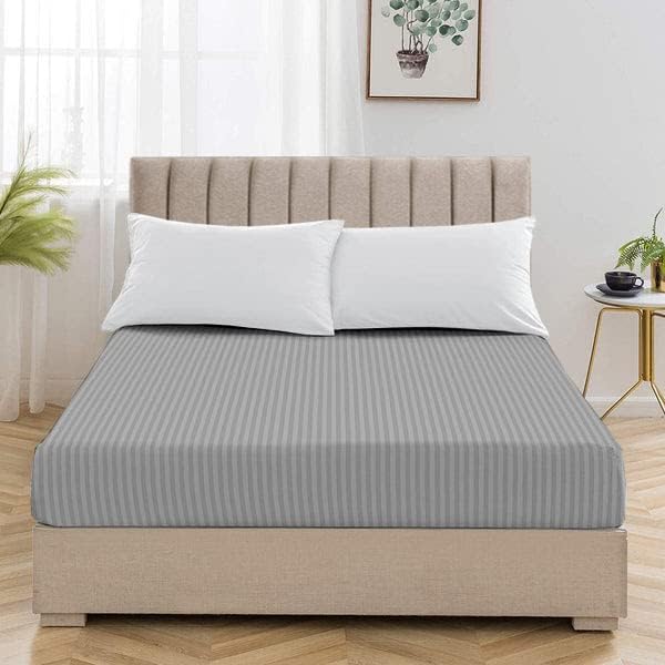 1 Piece King Size Fitted Sheet Only,15-Inch Deep Mattress,Light Grey Stripe