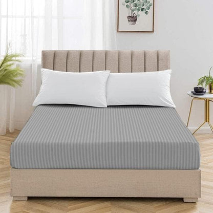 1 Piece King Size Fitted Sheet Only,15-Inch Deep Mattress,Light Grey Stripe