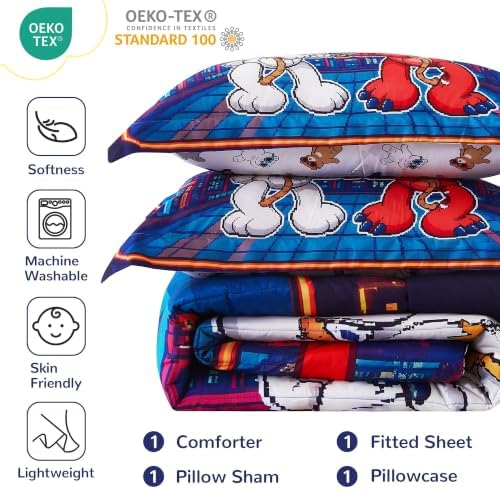 Viviland Twin Bedding Set for Boys 5 Piece Bed in a Bag with Comforter, Sheets, Pillowcases Soft Microfiber Kids Comforter Set, Oeko Certified, Machine Washable, Retro Arcade Game Theme