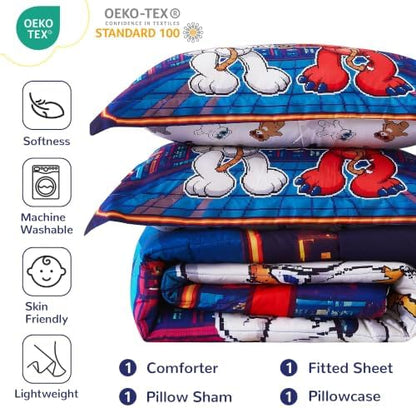 Viviland Twin Bedding Set for Boys 5 Piece Bed in a Bag with Comforter, Sheets, Pillowcases Soft Microfiber Kids Comforter Set, Oeko Certified, Machine Washable, Retro Arcade Game Theme