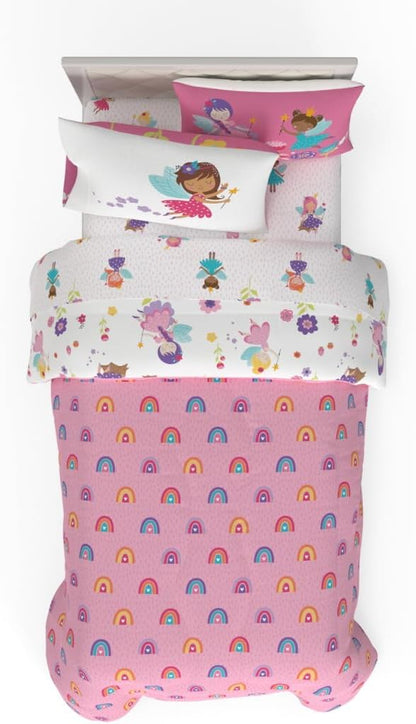 Morning Bird Princess Fairy Kids Bedding Super Soft & Cozy Reversible Microfiber Comforter and Sheet Set with Sham, 5 Piece Twin Size, By Franco