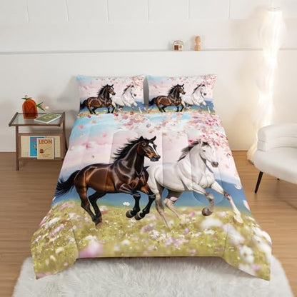 HOSIMA Horse Twin Comforter for Girls Western Bedding with 2 Pillowcases.