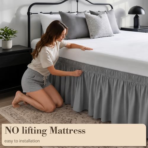 RIMELA Bed Skirt with Split Corners, King, 18 Inch Drop, Silver Grey