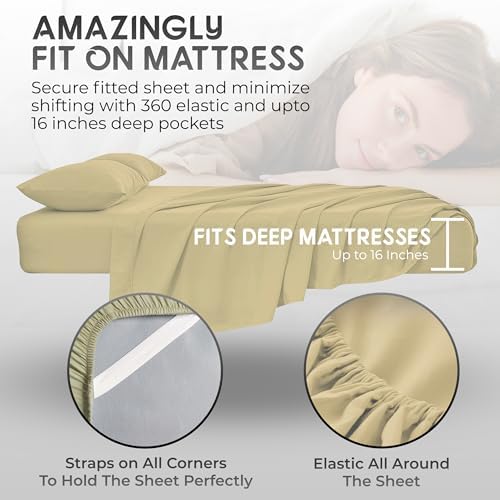 Top Split King Sheets Sets for Adjustable Bed, 4 Pcs Deep Pockets Double Brushed Microfiber Sheets, 34 Inch Split Top Fitted Sheet, 1 King Flat Sheet and 2 Pillowcases (Mocha)