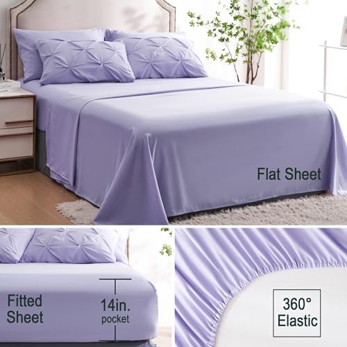 Ubauba Light Purple Queen Size Comforter Set - Bed in a Bag Queen 7 Pieces, Pintuck Beddding Sets Lavender Bed in a Bag with Comforter, Sheets, Pillowcases & Shams, Queen Size