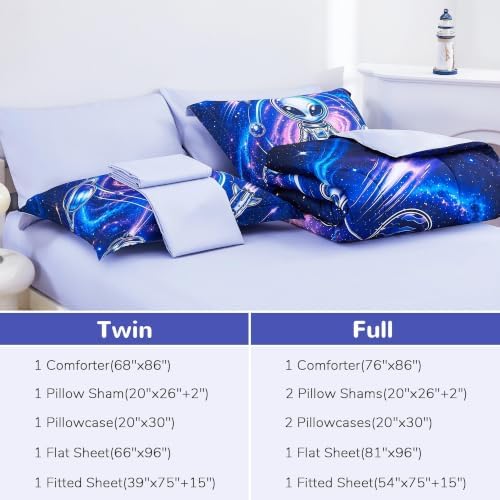 Viviland Kids Bedding Set Twin Size Comforter Sets, Bed in Alien Cover Set for Children