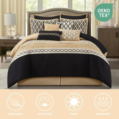 LANCO MODERN LIFESTYLE 12 Pieces Black Gold King Size Comforter Set
