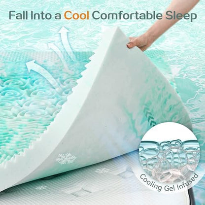 SINWEEK Mattress Topper 5-Zone Memory Foam Mattress Topper Pressure Relieve Soft Mattress Pad, CertiPUR-US Certified, 2 Inch Full Size, Green