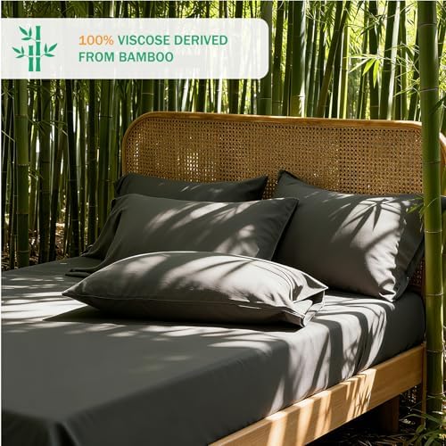100% Viscose Derived from Bamboo Sheet Set, Natural Breathable Moisture-Wicking for Hot Sleepers, 24" Deep Pocket, 4 Piece