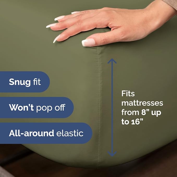 Bulk Case Pack of 16 Sheet Sets - (16) Complete Full Size Sheet Sets with Deep Pockets - Wholesale Bulk Bedding for Hotels, Spas & Airbnbs - Breathable, Cooling and Wrinkle Free - (Full, Sage Green)