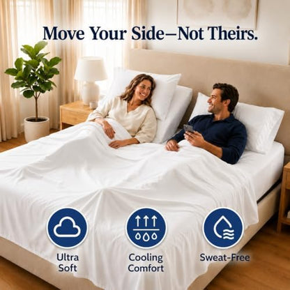 Top Split King Sheets Sets for Adjustable Bed, 4 Pcs Deep Pockets Double Brushed Microfiber Sheets, 34 Inch Split Top Fitted Sheet, 1 King Flat Sheet and 2 Pillowcases - White