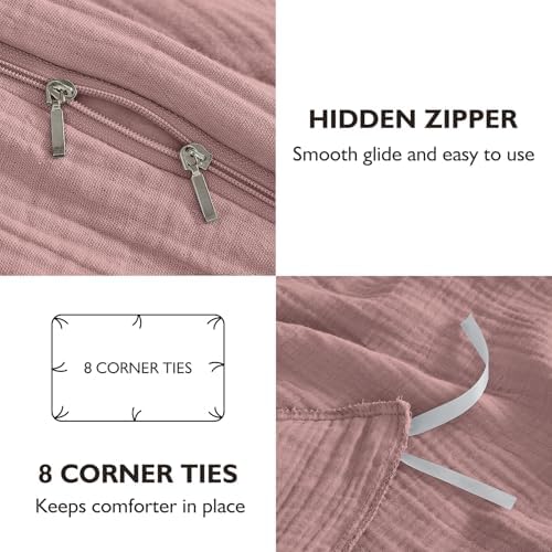EMME Muslin Cotton Duvet Cover Set Linen Like Pink Twin