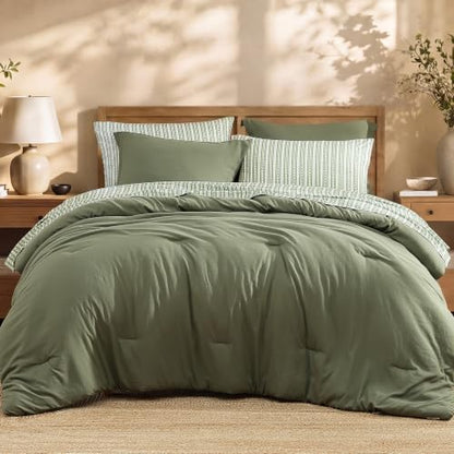 Queen Comforter Set with Sheets-7 Pieces Soft Recycled Bed in a Bag Bedding