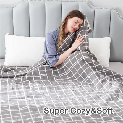 Electric Heated Blanket Full Size 72"x84",Whit 10 Hs Auto Off & 4 Heating Levels, Soft Fleece for Bed, Machine Washable, Gifts for Womens-Plaid Pattern, Light Gray