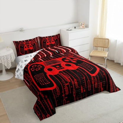 Feelyou Kids Boys Red Gamer Bedding Set Queen Size