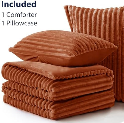 EXQ Home Fluffy Comforter Set Twin Size,2 Pieces Bed Set,Terracotta