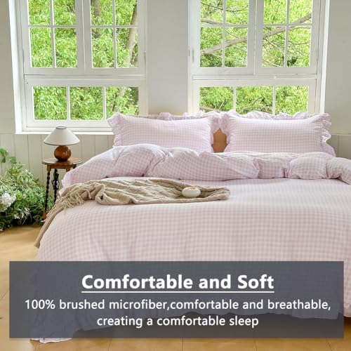 NSNLGSGC Pink Gingham Ruffle Twin Duvet Cover
