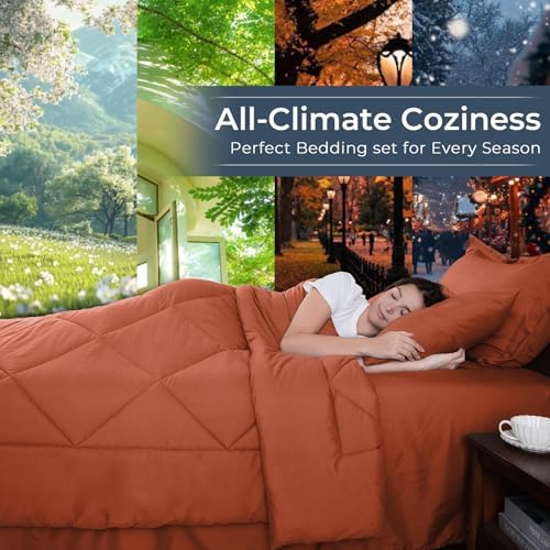 HEVUMYI 7-Piece Full Comforter Set, Burnt Orange Bed in a Bag
