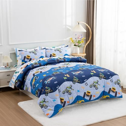 Holawakaka Boy Off-Road Race Truck Twin Comforter Set with Sheets 5 Pieces