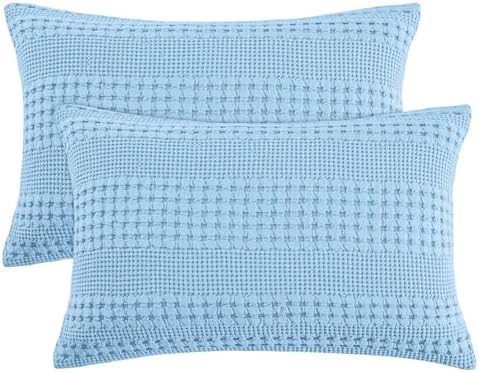 PHF Cotton Waffle Pillow Shams Standard Size 20" x 26", Sky Blue, No Insert