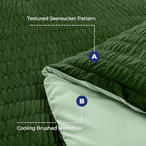 HYMOKEGE Dark Green/Sage Green Full Size Comforter Sets Seersucker 7 Pieces, All Season Luxury Bed in a Bag for Bedroom, Bedding Set with Comforter, Sheets, Pillowcases & Shams