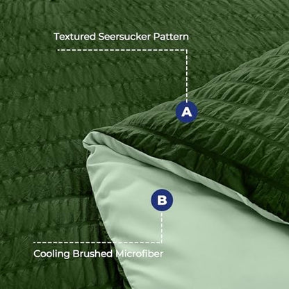 HYMOKEGE Dark Green/Sage Green Full Size Comforter Sets Seersucker 7 Pieces, All Season Luxury Bed in a Bag for Bedroom, Bedding Set with Comforter, Sheets, Pillowcases & Shams