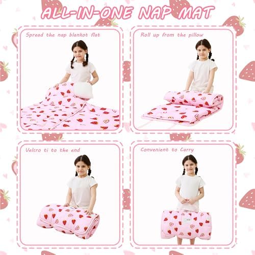 Lasoftan Toddler Nap Mat with Pillow and Blanket, Extra Large Rolled Napping Mats,Slumber Bags for Boys Girls,Kids Sleeping Bag for Daycare, Preschool Travel Camping