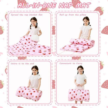 Lasoftan Toddler Nap Mat with Pillow and Blanket, Extra Large Rolled Napping Mats,Slumber Bags for Boys Girls,Kids Sleeping Bag for Daycare, Preschool Travel Camping