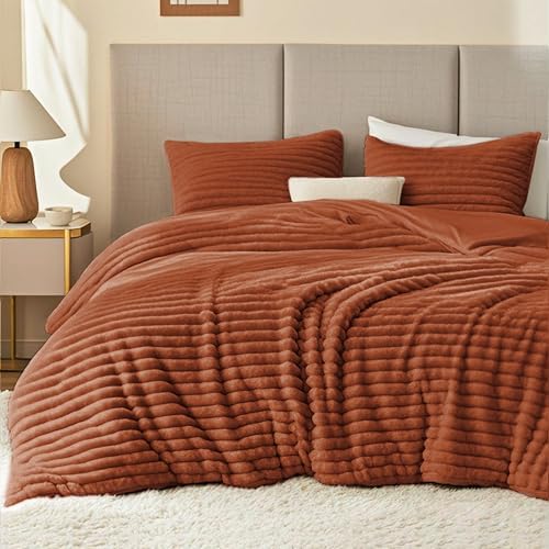 EXQ Home Fluffy Comforter Set Twin Size,2 Pieces Bed Set,Terracotta