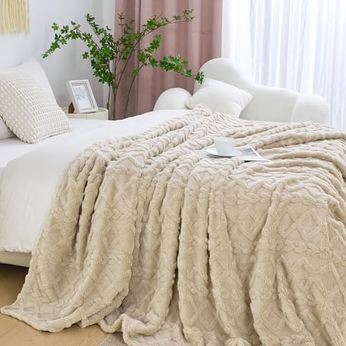 Aganear Fleece Throw Blanket for Bed Couch 90"x108" Khaki