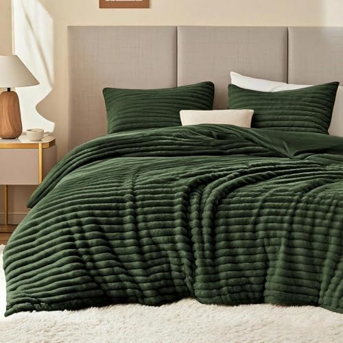 EXQ Home Fluffy Comforter Set California King,3 Pieces Bed Set,Olive Green