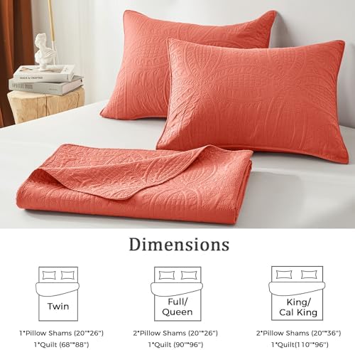 akkialla Coral Twin Quilt Set,Ultrasonic Lightweight Bedspread Coverlet for Modern Minimalist Bedroom,Soft Microfiber Coin Pattern Bedding,2-Piece (1 Quilt,1 Pillow Sham)