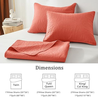 akkialla Coral Twin Quilt Set,Ultrasonic Lightweight Bedspread Coverlet for Modern Minimalist Bedroom,Soft Microfiber Coin Pattern Bedding,2-Piece (1 Quilt,1 Pillow Sham)