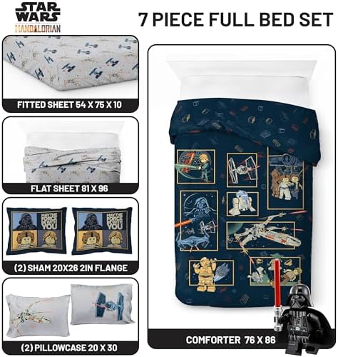 Jay Franco Kids Comforter Set Includes Sheets and Pillow Covers - Soft and Cozy Bed Set for Stylish Room Decor, Official Licensed Bedding, Blue - LEGO®, 7 Piece Full
