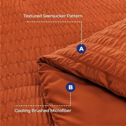 HYMOKEGE Burnt Orange Twin XL Comforter Set Seersucker 5 Pieces, All Season Luxury Bed in a Bag for Bedroom, Bedding Set with Comforter, Sheets, Pillowcase & Sham