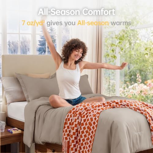MUXHOMO Twin/Twin XL Comforter Set, All Season Ultra Soft Down Alternative Bedding - 3 Piece Lightweight Bed Set Includes 1 Comforter (68"x88") and 1 Pillow Shams (20"x26"), Dark Linen