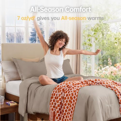 MUXHOMO Twin/Twin XL Comforter Set, All Season Ultra Soft Down Alternative Bedding - 3 Piece Lightweight Bed Set Includes 1 Comforter (68"x88") and 1 Pillow Shams (20"x26"), Dark Linen