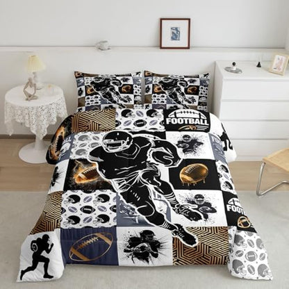 Erosebridal Football Sports Kids Comforter Set | Geometric Patchwork Bedding King,Rugby Down Comforter 3D Ball Game Duvet Set for Bedroom