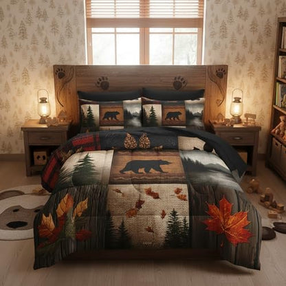 QOOMO Western Rustic 7 Pieces Comforter Set Twin Size,Hunting Bedding Set