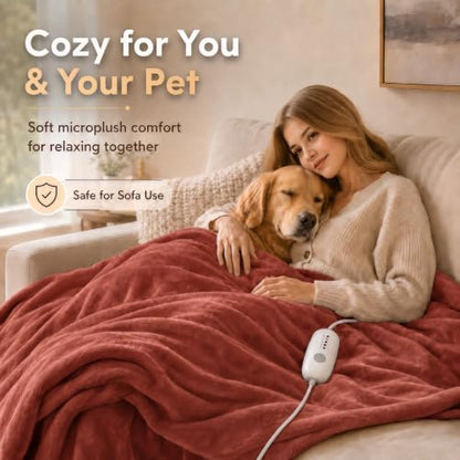Electric Heated Blanket 72"x84" Full Size, Brick Red