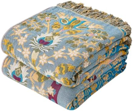 VANJOROY Boho Throw Blanket, 100% Organic Cotton Breathable Skin-Friendly Ultra Soft 60" x 80" Bed Quilt Throw - Floral Rustic Luxury Reversible Blanket for Sofa Couch Chair and Gift,