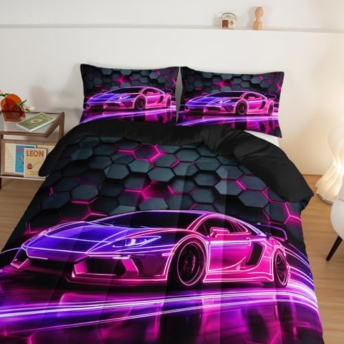 HOSIMA Race Car Gaming King Bedding Set for Boys with 2 Pillowcases.