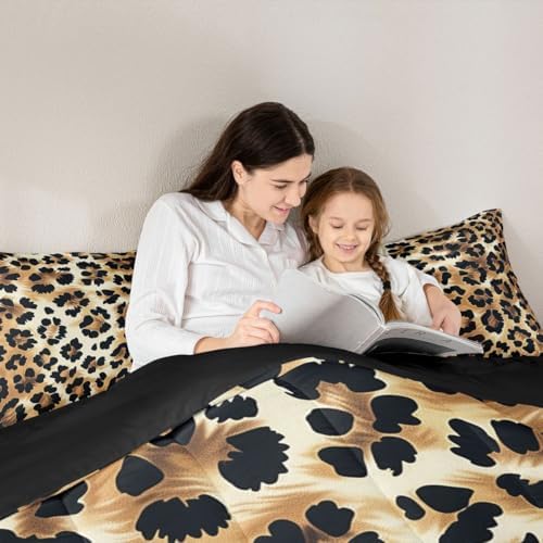 jejeloiu Leopard Comforter Set All Season Animal Skin Bedding Set with 2 Pillow Cases Animal Print Microfiber Kids Queen Bedclothes Bedroom Decor Duvet Quilt Breathable Soft Lightweight