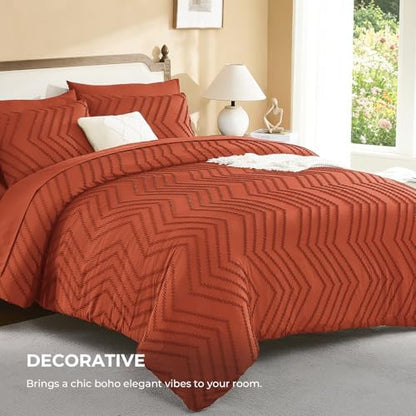 Litanika Super King Comforter Set with Sheets, 7 Pieces Boho Bed Set