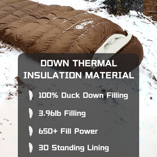 0 Degree Down Sleeping Bag for Adults,Cold Weather Backpacking