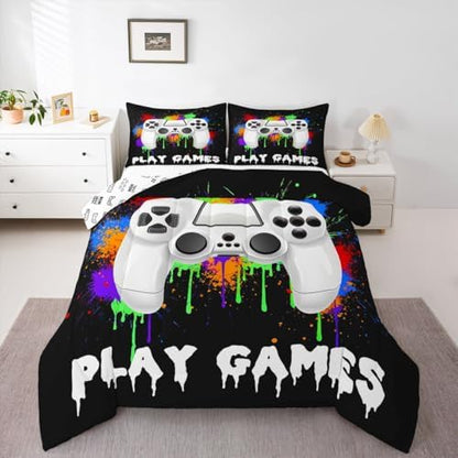 Feelyou Kids Boys Graffiti Gamer Bedding Set Queen Size for Boys Girls