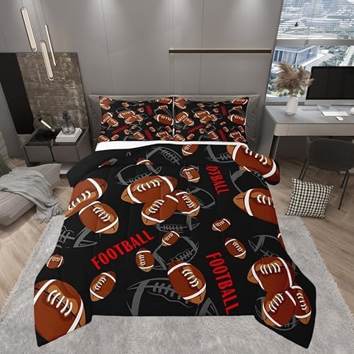 Castle Fairy American Football Bedding Set Orange Football Comforter Set for Kids Boys Sports Games Comforter Black Orange Quilt Set 1 Comforter Set with 1 Pillowcase Toddler Size