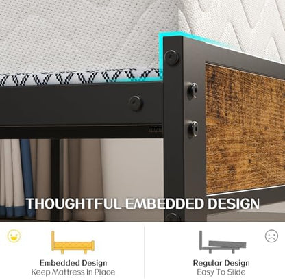 Liians Full Size Bed Frame, Full Bed with Charging Station Headboard and LED Lights, Platform Bed with Metal Slats, No Box Spring Needed, Noise Free, Easy Assembly