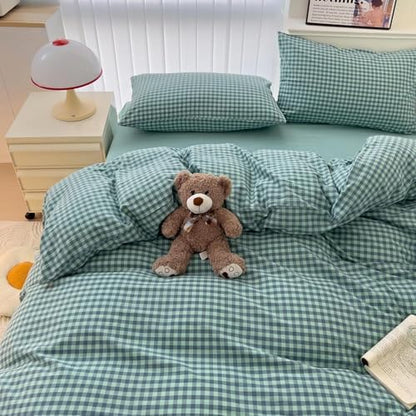 LifeTB Twin XL Comforter Set Green Gingham Comforter for Men Boys Geometric Plaid Comforter Set Fluffy Soft Plaid Gingham Bedding Set Green Blue Grid Checkered Pattern Comforter with 2 Pillowcases