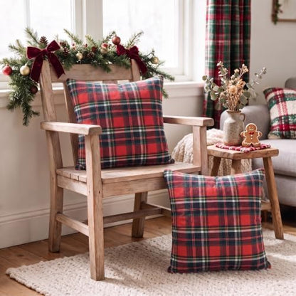 AVOIN colorlife Christmas Dark Blue Red Plaid Decorative Throw Pillow Covers, 18 x 18 Inch Holiday Scottish Tartan Cushion Case Farmhouse Decoration for Sofa Couch Set of 2